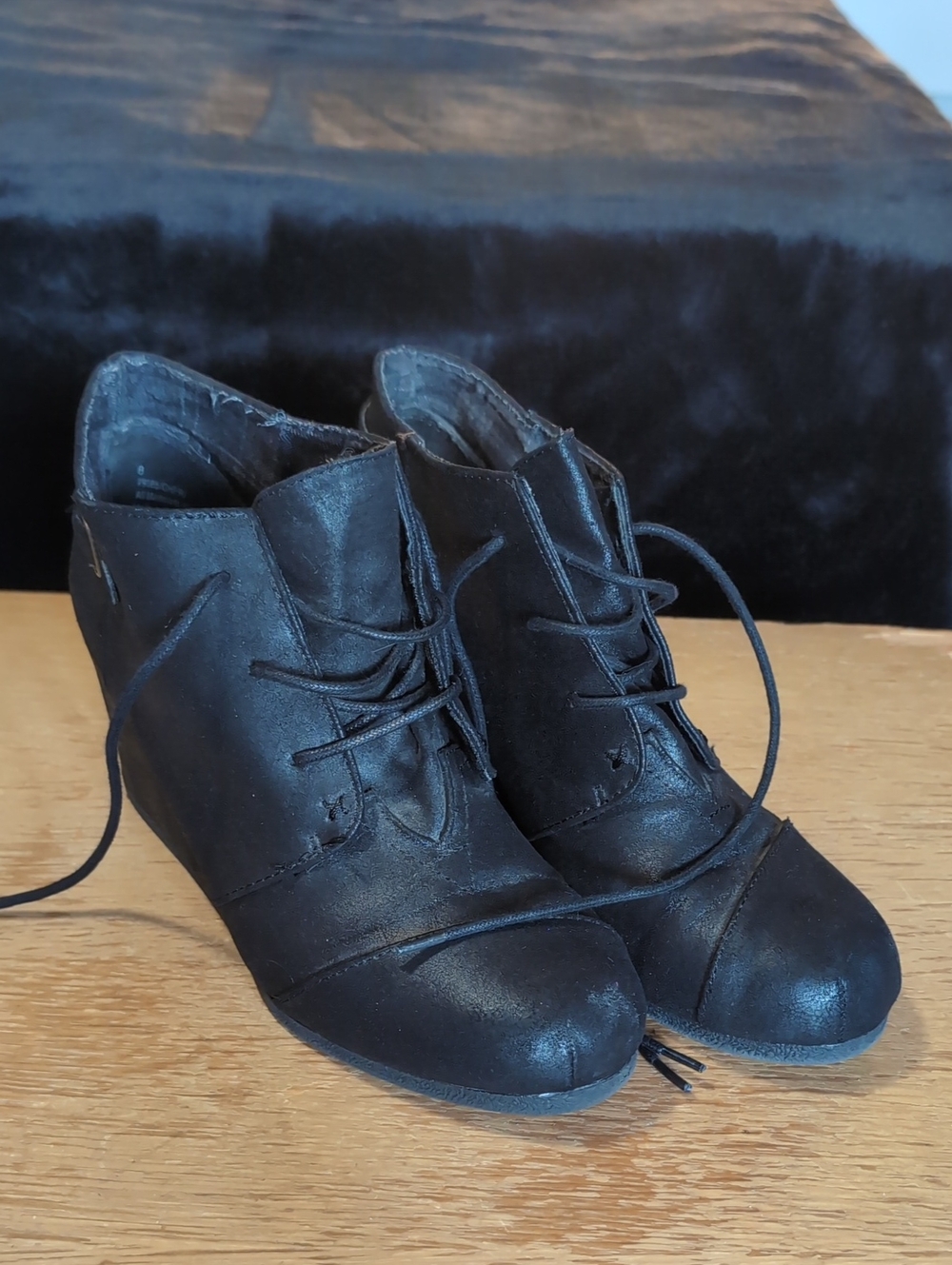 Maurices Black Lace-Up Wedge Ankle Boots